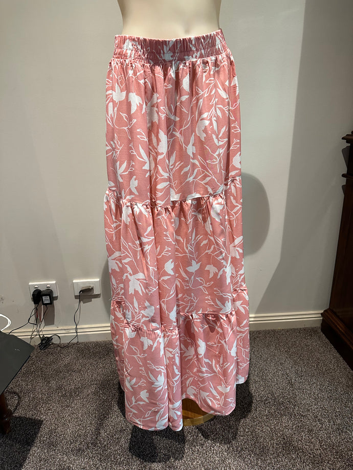 CLARA KAY Tiered Maxi Skirt - Pink/White
