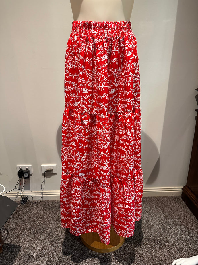CLARA KAY Tiered Maxi Skirt - Red/White