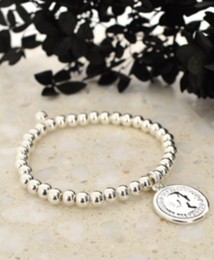ADORNE Small Bead Coin Bracelet - Silver