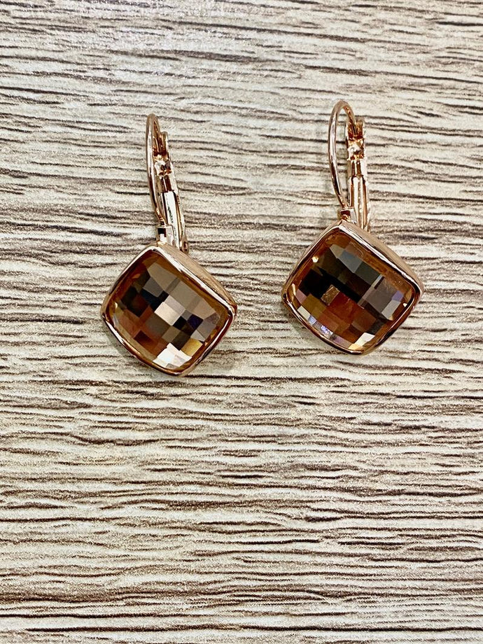 HARMONIE COLLECTIONS Champagne Crystal Rose Gold Earrings