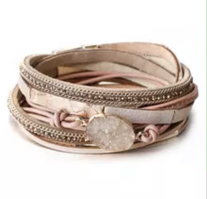 HARMONIE COLLECTIONS Druzy Crystal Double Wrap Bracelet in Pinks
