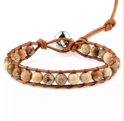 HARMONIE COLLECTIONS Leather and Natural Gemstones Bracelet with Heart Closure