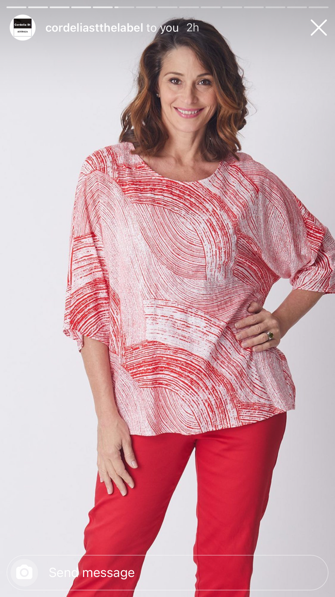 CORDELIA ST Dolman 3/4 Sleeve Top - Red/White