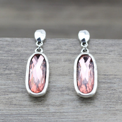 HARMONIE COLLECTIONS Silver Oval Stud Earrings with Pink Champagne Crystal