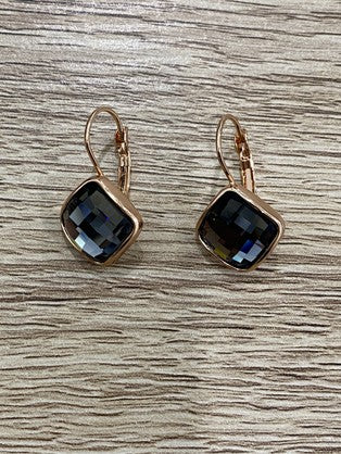 HARMONIE COLLECTIONS Grey Crystal Rose Gold Earrings