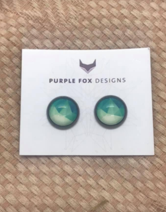 PURPLE FOX DESIGNS Glass Dome Earrings - Green/White