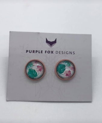 PURPLE FOX DESIGNS Glass Dome Earrings - White/Mint/Pink