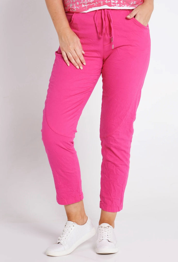 CAFE LATTE Stretch Drawstring Panel Pants - Hot Pink