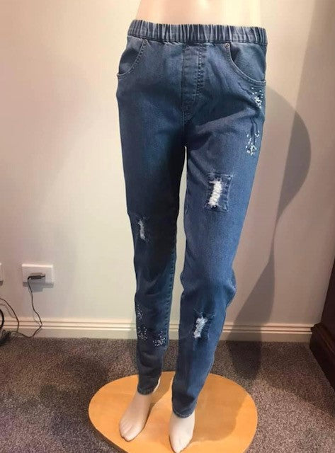 CAFE LATTE Pull On Distressed Jean