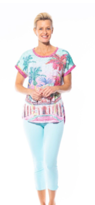 CAFE LATTE Print Burn-Out Knit Tee - Pink Villa
