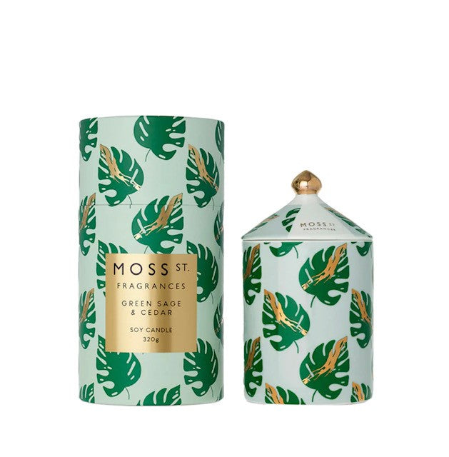 MOSS ST Ceramic Candle 320g - Green Sage & Cedar
