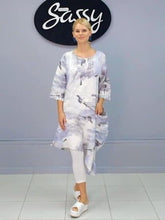 Load image into Gallery viewer, EVER SASSY Linen Dress - White/Pastel Blue/Grey
